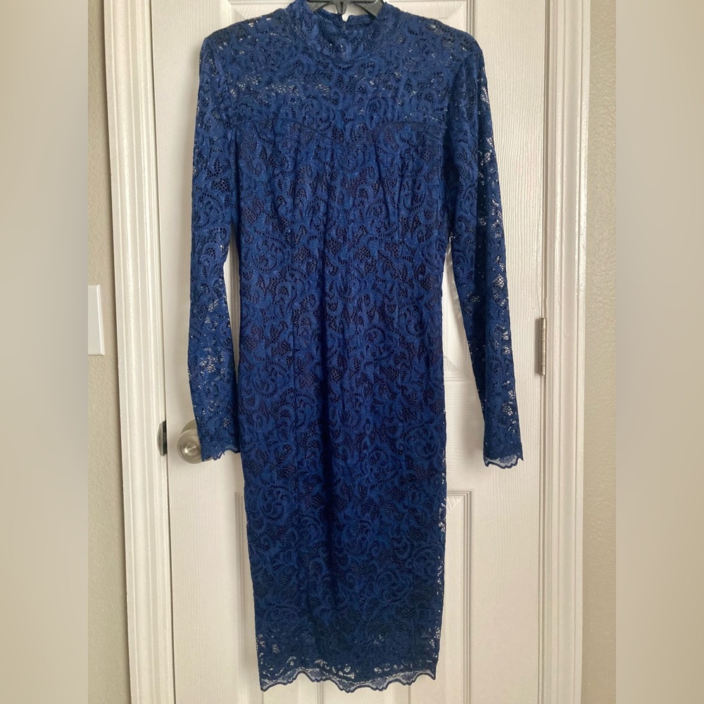 brand New Lace long sleeve Navy blue pencil dress